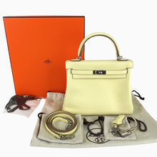 Load image into Gallery viewer, Hermes Kelly 25 Swift Inside stitching Jaune Milton Silver Hardware W Stamp 2024 2Way Handbag - 01476