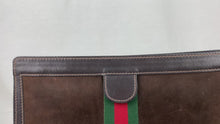 Load and play video in Gallery viewer, Gucci Brown Suede Leather Clutch Bag - 01455