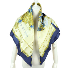 Load image into Gallery viewer, Hermes Carre 90 Vue Du Carrosse De La Galere La Reale Navy Scarf - 01267
