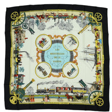 Load image into Gallery viewer, Hermes Carre 90 Les Merveilles De La Vapeur Black Scarf - 01230