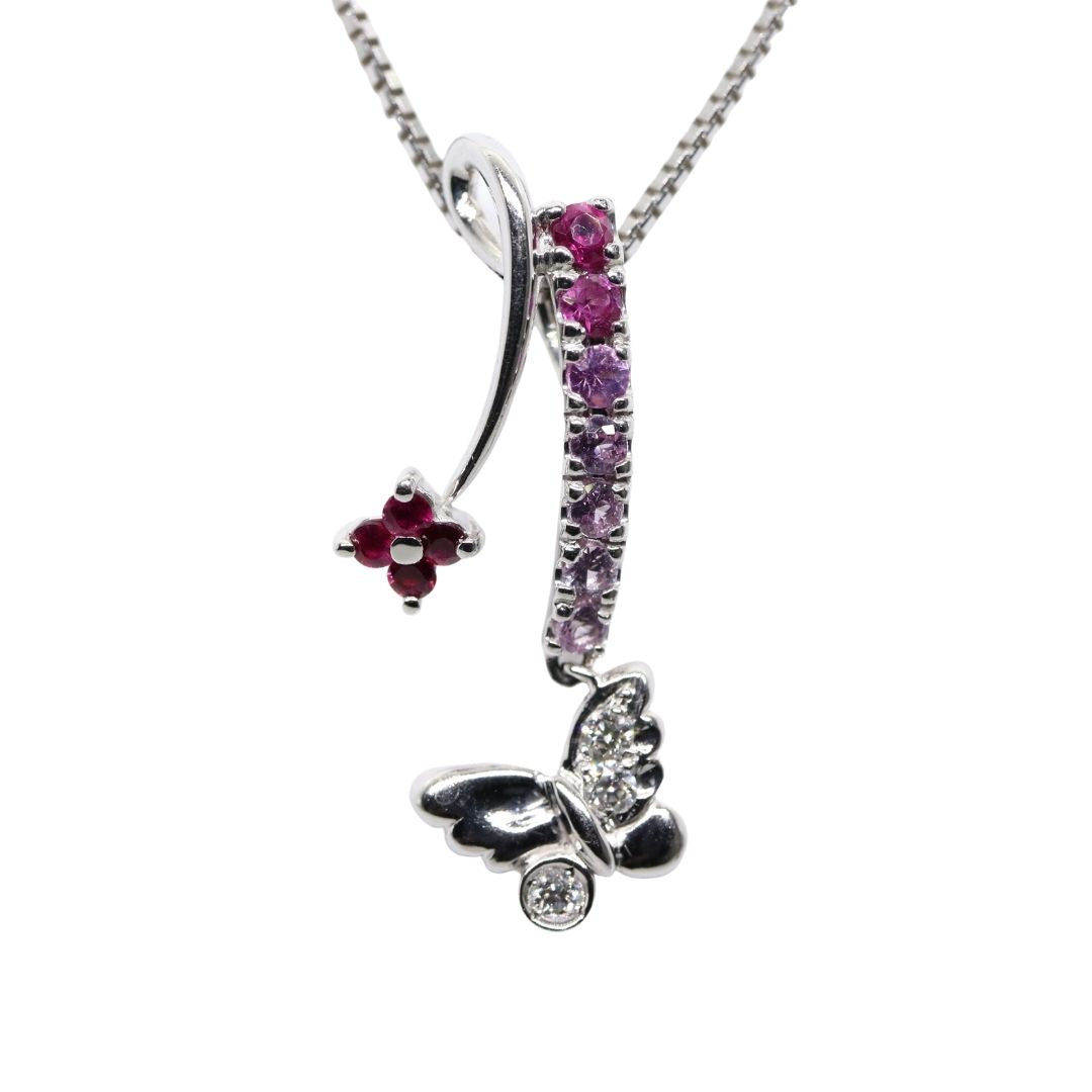 K18WG Pink Sapphire 0.33ct Ruby 0.12ct Necklace - 01168