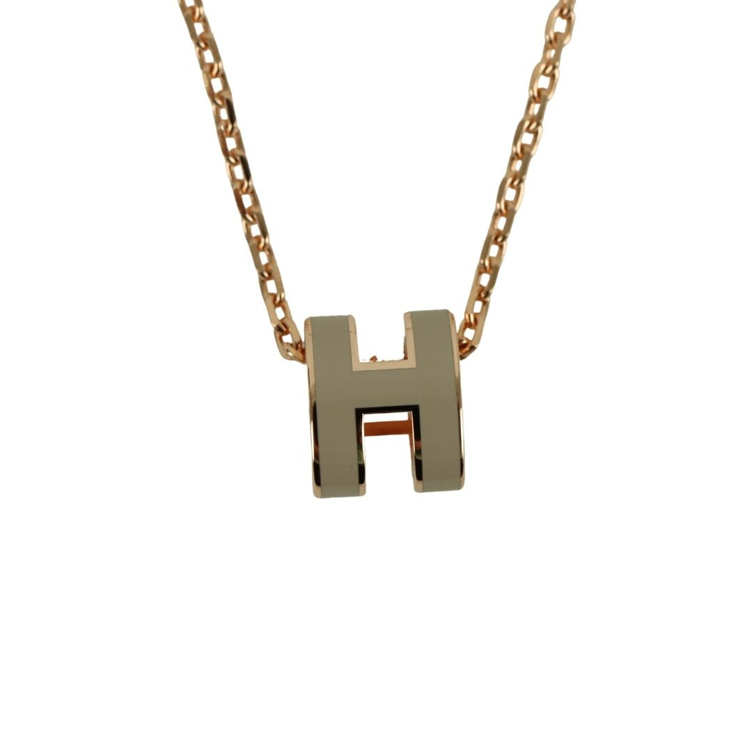 Hermes Mini Pop H Pendant Etoupe Necklace - 01452