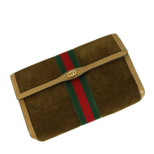 Load image into Gallery viewer, Gucci Brown Sherry Line 37039 3088 Suede Leather Clutch Bag - 01422