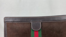 Load and play video in Gallery viewer, Gucci Brown Suede Leather Clutch Bag - 01455
