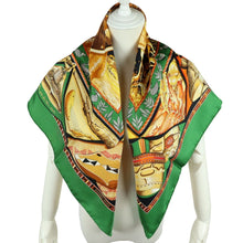 Load image into Gallery viewer, Hermes Carre 90 Au Son Du Tam Tam Green Scarf - 01247