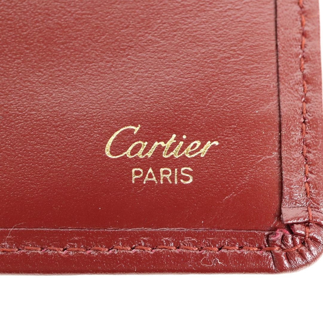 Must De Cartier Bordeaux Burgundy Red & Gold Tone Leather offers Long Bifold Wallet