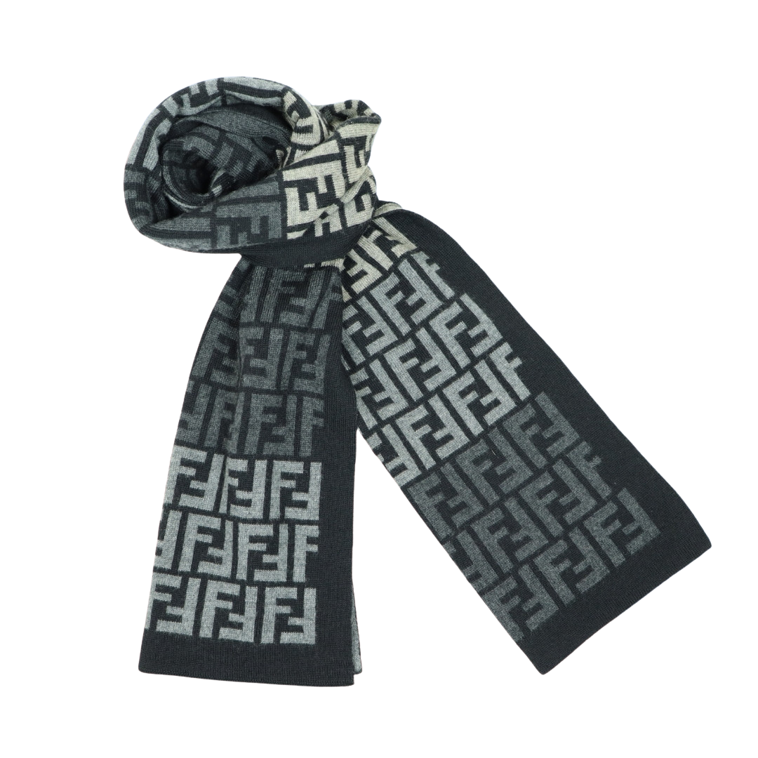 Fendi FF グレー ダブルサイド ウール スカーフ – Fingertips Vintage