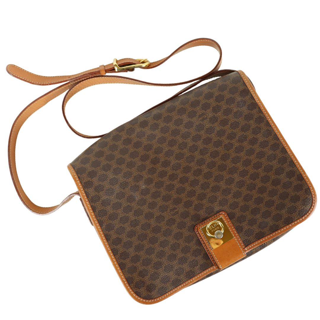 CELINE Macadam Boston Bag, Brown Coated Canvas & Leather | ShopShops