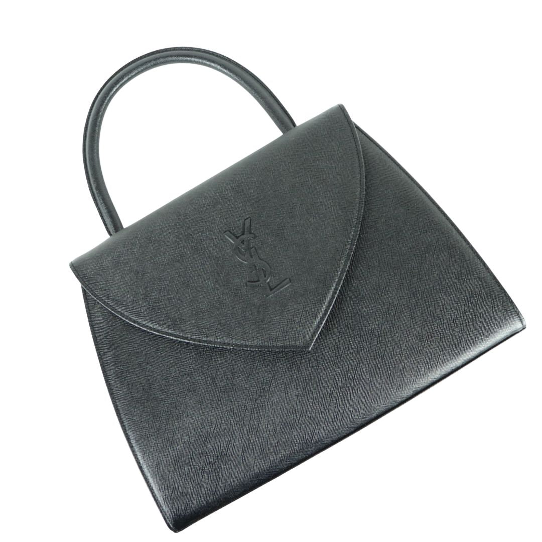 美品　イヴ・サンローラン　レザー　YSL ハンドバッグ　ブラック 美品 イヴ サンローラン レザー YSL ハンドバッグ ブラック