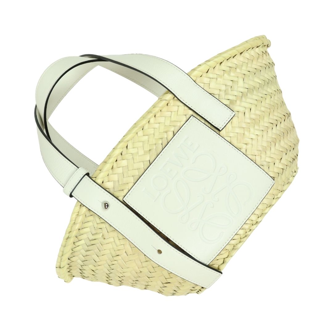 LOEWE Basket Bag in Palm Leaf and Calfskin Natural/White in