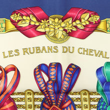 Load image into Gallery viewer, Hermes Carre 90 Les Rubans Du Cheval Blue Scarf - 01254