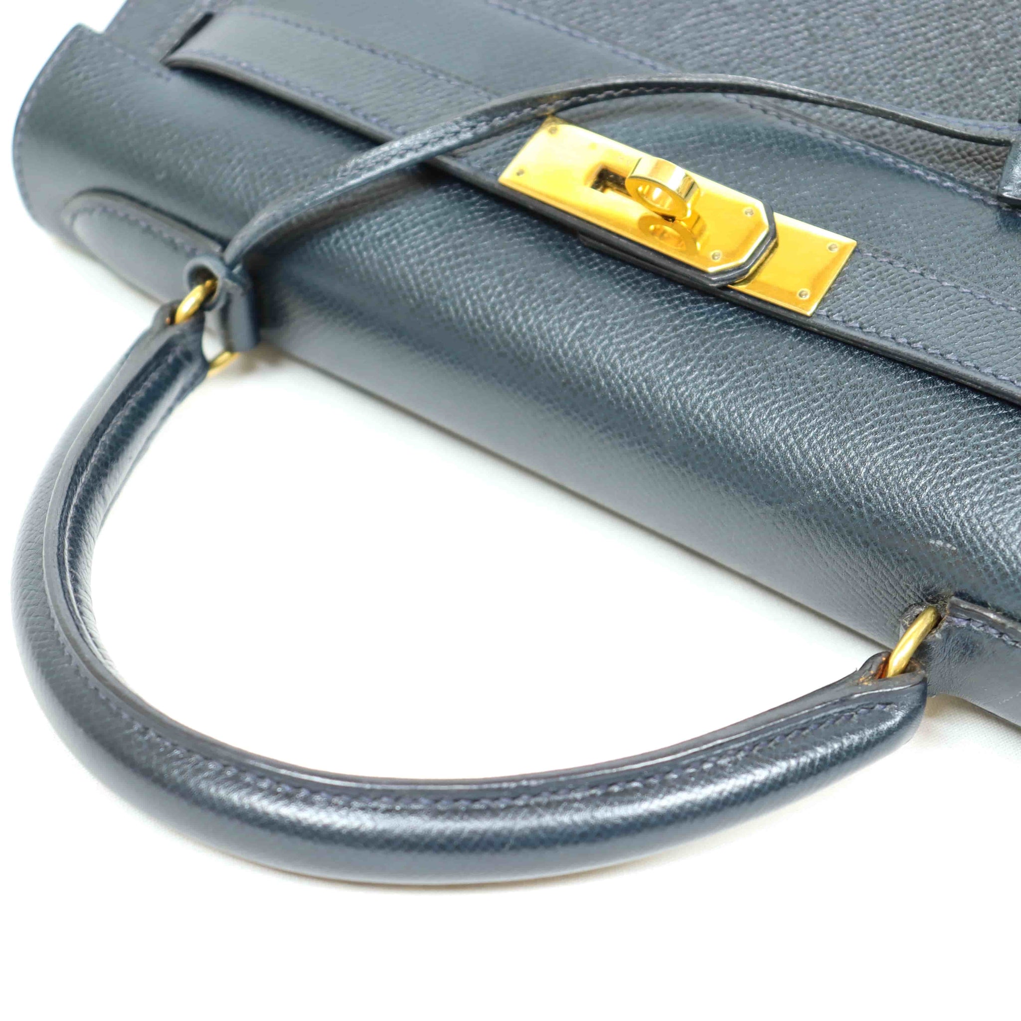 Kelly 28 leather handbag Hermès Navy in Leather - 34607739